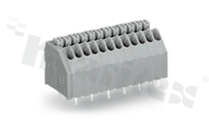 Listwa zaciskowa do PCB; w rastrze 2.50mm; 4-torowa; skośne wejście przewodu; na przewód 0.14-0.50mm2 (24-20 AWG); ze stykiem sprężynowym; szara; UL: 300V/5A