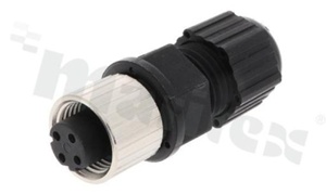 Wtyk M12; kodowanie D; 4 pinowy żeński; prosty; lutowany; na kabel; IP68