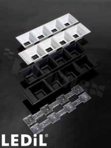 Odbłyśnik for LED; Number of LEDs: 4; Dimensions: 182x40mm; Height: 20.2mm; meterial: PC; Fastening: pin; screw; clips