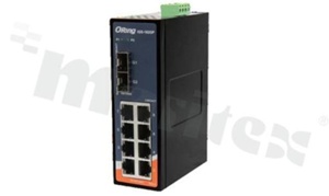 Switch przemysłowy Gigabit; niezarządzalny; 8 portów 10/100/1000Base-T(X) RJ45; 2 porty 100/1000Base-X SFP; temp. pracy: -40+75 st.C; zasilanie redundantne 12...48VDC; montaż na szynie DIN