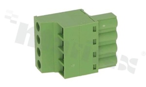 Listwa zaciskowa rozłączalna; w rastrze 5.08mm; 4-torowa; żeńska; na przewód 1.00mm2(28-12AWG); kierunek wtykania równoległy do osi przewodu; styki z fosforobrązu; mosiężna klatka przewodu; UL 350V/15A
