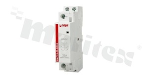 Stycznik instalacyjny; znamionowy prąd termiczny 25A; napięcie sterujące cewki 24VDC; podwójne styki zwierne (DPST-NO); 25A/250VAC; Montaż: szyna DIN