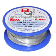 Silver coated copper wire; diameter 0.70mm; SWG 22; -40+105 deg.C; 29m; 100g.