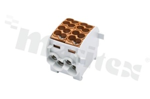 Złączka na szyne DIN; blok rozdzielczy odgałęźny;brązowy; jednobiegunowy;2x25mm2; Al/Cu;1000V AC/DC ;328A