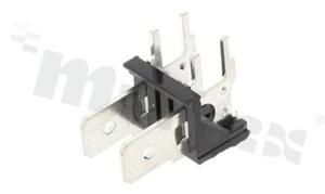 Listwa kołkowa; w rastrze 7.62mm; 2-stykowe; montaż THT; męska; kątowa; 250V/25A; do konektorów faston 6.3x0.8mm