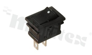 Minature Rocker Switch; 1-pole; 2 positions; 16,5mm; pin terminals; black button; 3A/250V