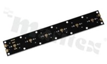MCPCB, thermal conductivity 2W/(m*K), thickness: 2mm, number of layers - 1, black soldermask, legend color: gold, size: rectangle 155x25mm, pad cover: gold; for XP LEDs, /6