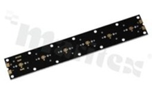 MCPCB, thermal conductivity 2W/(m*K), thickness: 2mm, number of layers - 1, black soldermask, legend color: gold, size: rectangle 155x25mm, pad cover: gold; for XP LEDs, /6
