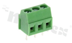 Listwa zaciskowa do PCB; w rastrze 3.50mm; 3-torowa; pionowa; na przewód 1.0mm2 (AWG 26-16); z ruchomą osłoną przewodu; ze śrubami na wkrętak płaski; klatka mosiężna; zielona; UL 150V/10A, TUV 130V/24A