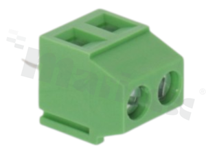 PCB terminal block; pitch 3.50mm; 2-ways; vertical; wire range 1.00mm2; brass cage;with screws for a flat screwdriver; green; 300V/10A