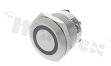Push button switch; monostable; 19mm; solder terminals; stainless steel; ring red illumination; IP67.