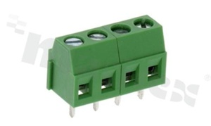 Listwa zaciskowa do PCB; w rastrze 3.81mm; 4-torowa; pionowa; na przewód 1.00mm2 (AWG 26-16); ze śrubami na wkrętak płaski; z ruchomą osłoną przewodu; klatka mosiężna; zielona; UL 150V/10A, TUV 130V/10A