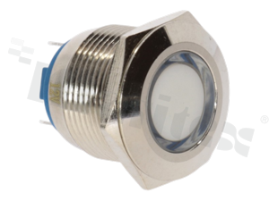 Lampka sygnalizacyjna; 19mm; terminale do lutowania; stal nierdzewna; podświetlenie białe; LED 12V