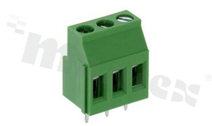 Listwa zaciskowa do PCB; w rastrze 5.08mm; 3-torowa; pionowa; na przewód 0.5-2.5mm2 (AWG 26-12); ze śrubami na wkrętak krzyżakowy; klatka mosiężna; zielona; UL 300V/20A, TUV 250V/20A