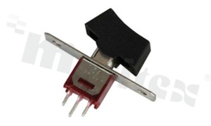 Miniaturowy przełącznik typu Rocker; jednobiegowy; 3-pozycyjny; 5.08x7.6mm; konektory SPDT; przycisk czarny; 3A/250V