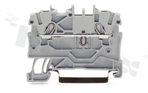 Złączka instalacyjna; 1-poziomowa; przelotowa; 2-zaciskowa na przewód 0.5-1.5mm2 (20-16AWG); ze stykiem sprężynowym; szara; na szynę DIN; 800V/13.5A