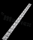 Soczewka do diod LED mid power; kąt rozsyłu: ok. 60 stopni FWHM; ilość diod: 14; wymiary: 560x36mm; wysokość: 13.4 mm; rodzaj materiału: PMMA; kolor: clear, sposób mocowania: zatrzaski, klipsy