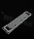 Soczewka do diod LED mid power; kąt rozsyłu: ok. 20 stopni FWHM; ilość diod: 120; rozmiar: 321x81mm; wysokość: 11mm; rodzaj materiału: PMMA; silikon; sposób mocowania: śruby