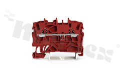 Złączka instalacyjna; 1-poziomowa; przelotowa; 2-zaciskowa na przewód 0.25-4.0mm2 (22-12AWG); ze stykiem sprężynowym; czerwona; na szynę DIN; 600V/20A