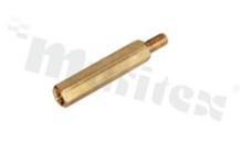 Screwed brass spacer sleeve; Int. thread: M3; Ext. thread: M3; 18mm