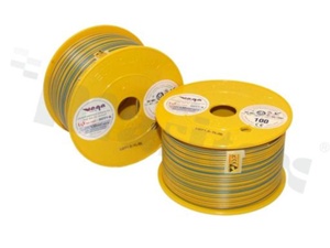 Przewód pojedynczy LGY/H05V-K; z wielodrutową miedzianą żyłą; żółty/niebieski; przekrój 1.50mm2; AWG 16; 500V; -40+105 st.C; 100m.