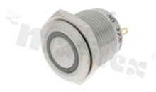 Push button switch; monostable; 16mm; solder terminals; stainless steel; ring red illumination; IP65.