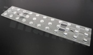 Lens for LED mid power; angle: 60 degrees ; Number of LEDs: 33; Dimensions: 286x60mm; Height: 8.97mm; material: PMMA; Fastening: screw