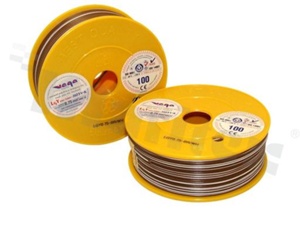 Przewód pojedynczy LGY/H05V-K; z wielodrutową miedzianą żyłą; brązowy/biały; przekrój 0.75mm2; AWG 18; 500V; -40+105 st.C; 100m.