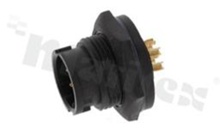 Gniazdo ABD-06PMMS-LC7001, seria BD, 6-stykowe, męskie, proste, I= 5A, napięcie pracy 250V, z nakrętką z przodu, kabel: 4.5-6.5mm2, z połączeniem zatrzaskowym, IP67