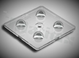 Lens for LED high power; angle: 50 degrees ; Number of LEDs: 4; Dimensions: 50x50mm; Height: 8.80mm; material: PMMA; Fastening: screw