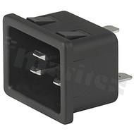 AC power inlet IEC 60320 C20, protection class I; mounting: panel thickness 2mm, snap-in; QC 6.3x0.8mm terminals; black; IP20; 16A, 250VAC