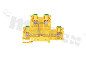 Złączka szynowa ochronna; 2-poziomowa; 4 zaciskowa na przewód 0,5-4mm2; zacisk śrubowy; na szyne DIN; 1000V/32A