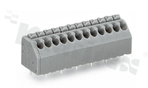 Listwa zaciskowa do PCB; w rastrze 3.50mm; 2-torowa; przycisk; na przewód 0.20-1.50mm2 (24-16 AWG); ze stykiem sprężynowym; szara; UL: 300V/8A