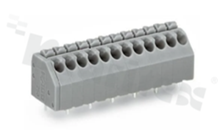 Listwa zaciskowa do PCB; w rastrze 3.50mm; 2-torowa; przycisk; na przewód 0.20-1.50mm2 (24-16 AWG); ze stykiem sprężynowym; szara; UL: 300V/8A