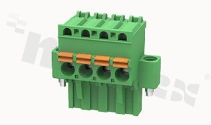 Pluggable terminal block; 5.00mm pitch; 4-ways; female; for wire 2.50mm2 (26-12AWG); R/A; with fixing screw; p.bronze contacts; spring clamp; brass cage; UL 300/10A TUV 320/20A
