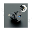 USB3.0 socket; female; mounting hole 22mm; connection to USB3.0 female plug; black; plastic.