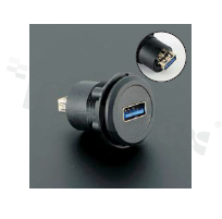 Gniazdo USB3.0; żeńskie; otwór montażowy 22mm; podłączenie na wtyk USB3.0 żeński; korpus czarny; plastik.