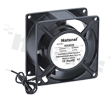 Fan; AC; sleeve bearing; 24/32m3/h; 50/60Hz; 0.13A; 100-125V; 13W; 1700/2200RPM; 22/26dBA; 22 AWG; shaded pole induction motor; 1 phase; aluminum alloy; -10+65 deg.C; 208g; 80x80x25mm