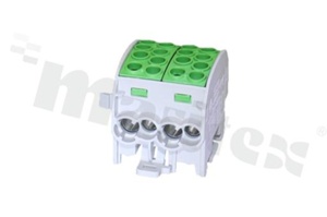 Złączka na szyne DIN; blok rozdzielczy odgałęźny;zielony; jednobiegunowy;2x35mm2; Al/Cu;1000V AC/DC ;428A