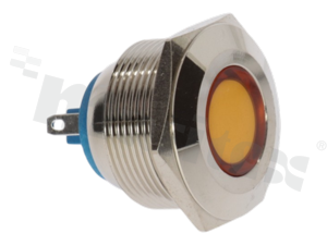 Lampka sygnalizacyjna; 22mm; terminale do lutowania; stal nierdzewna; podświetlenie żółte; LED 24V