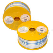 Przewód pojedynczy LGY/H05V-K; z wielodrutową miedzianą żyłą; biały/niebieski; przekrój 1.00mm2; AWG 17; 500V; -40+105 st.C; 100m.