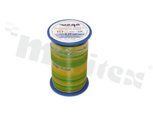 Single wire TLY/LIY; with copper multi-strand; yellow/green; cross section 0.22mm2; AWG 24; 300V; -40+105 deg.C; 50m.