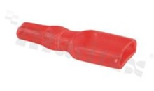 Insulation sleeve for flat connector 6.3 terminal; max cable OD=3.5mm L=24mm W=6.5mm; red