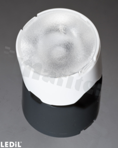 Lens for LED high power; angle: 41 to 48 degrees FWHM; Number of LEDs: 1; Dimensions: round 22mm; Height: 14.7mm; meterial: PMMA; PC; Fastening: glue