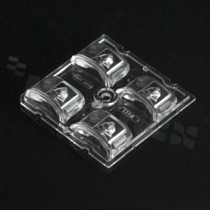Lens for LED high power; angle: asymmetric; Number of LEDs: 4; Dimensions: 50x50mm; Height: 7.8mm; meterial: PC; Fastening: pin; screw