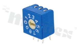 Przełącznik kodujący; 10-pozycyjny BCD; 10x7.55mm; kątowy; bez pokrętła; montaż THT; odpowiednik ERD110RR