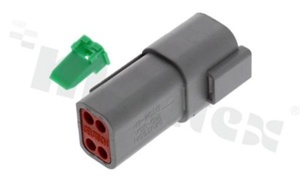 Gniazdo serii AT; 4-stykowe; męskie; proste; Imax = 13A; rozmiar pinów: 16; na kabel (AWG14-20); temp. pracy -55 do 125st C; IP67