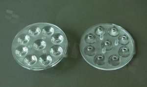 Lens for LED high power; angle: 25 degrees ; Number of LEDs: 9; Dimensions: round 45mm; Height: 9mm; material: PMMA; PC; Fastening: glue
