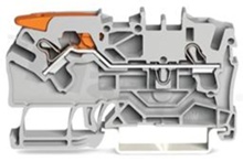 Installation terminal block; 1-level; through; 2-contacts for wire 0.25-4.0mm2 (22-12AWG); spring-loaded;Cage-CLAMP®; grey; for DIN rail; 600V/20A