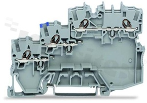 Złączka instalacyjna; 3-poziomowa; przelotowa; 8-zaciskowa na przewód 0.14-1.5mm2 (24-16AWG); ze stykiem sprężynowym; szara; na szynę DIN; 250V/13,5A